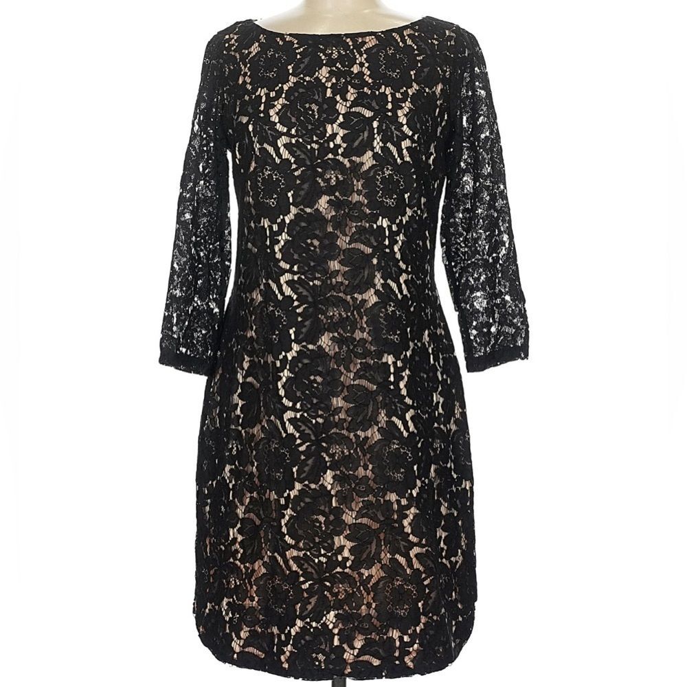 Vince Camuto Lace Sheath Cocktail Party Dress Size 8 Black Lined
